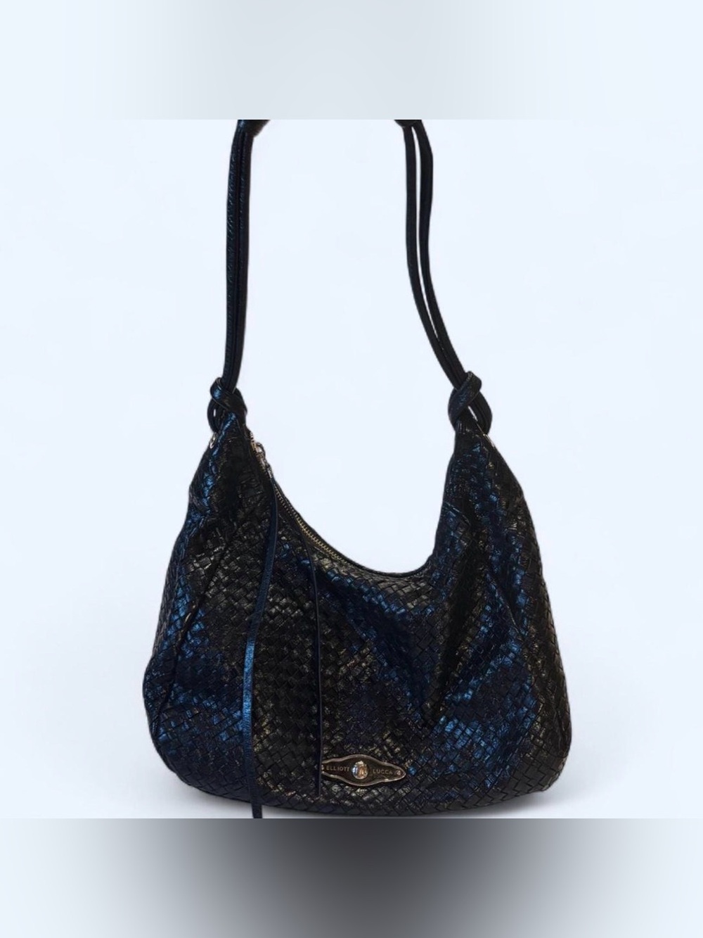 VTG Elliott Lucca Black Woven Leather Shoulder Bag Slouchy Hobo Purse